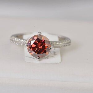 2.0ct Brilliant Round Cut Pomagranate Red Moissanite Engagement Ring
